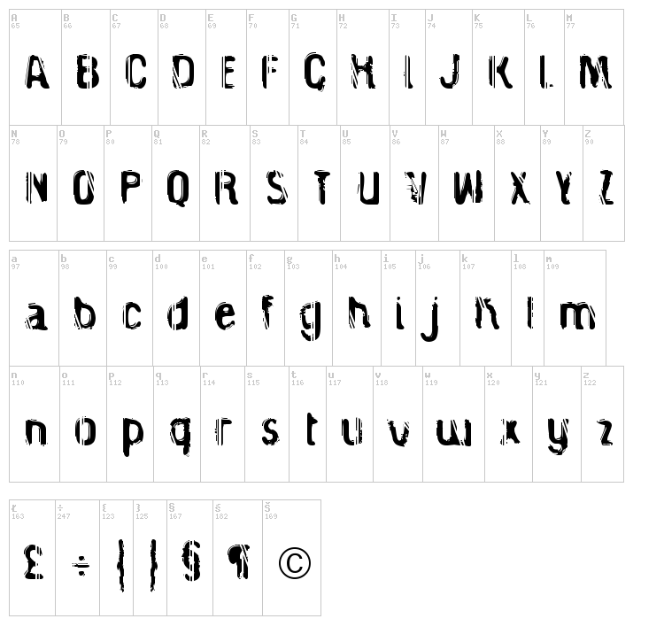 Caged Prisoner font map